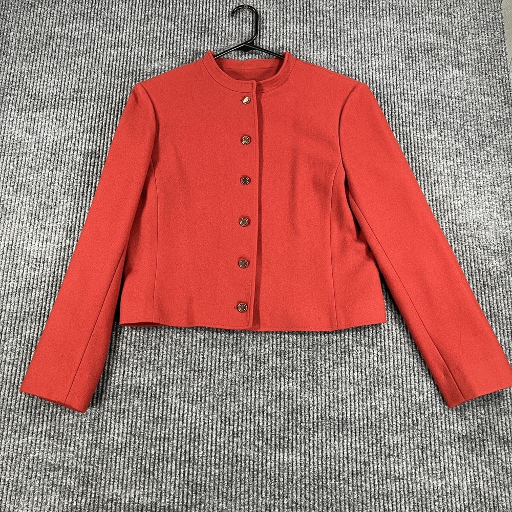 Vintage Pendleton Blazer Womens 9 10 Red Wool Collarless Button Front‎ Made USA